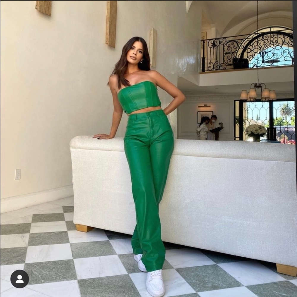 ZARA COLOURED FAUX LEATHER TROUSERS GREEN SIZE-XL - Picture 11 of 16